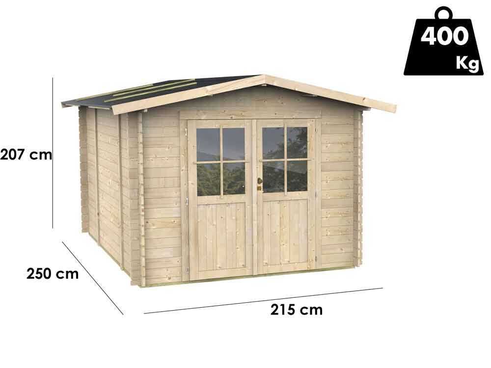 alce opera 215x250 abri de jardin à bois avec fenêtres et porte à double battant 215x250x207 cm