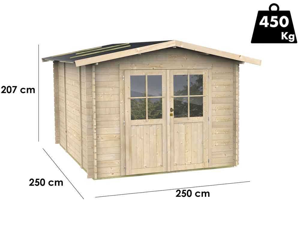 alce opera 250x250 abri de jardin à bois avec fenêtres et porte à double battant 250x250x207 cm