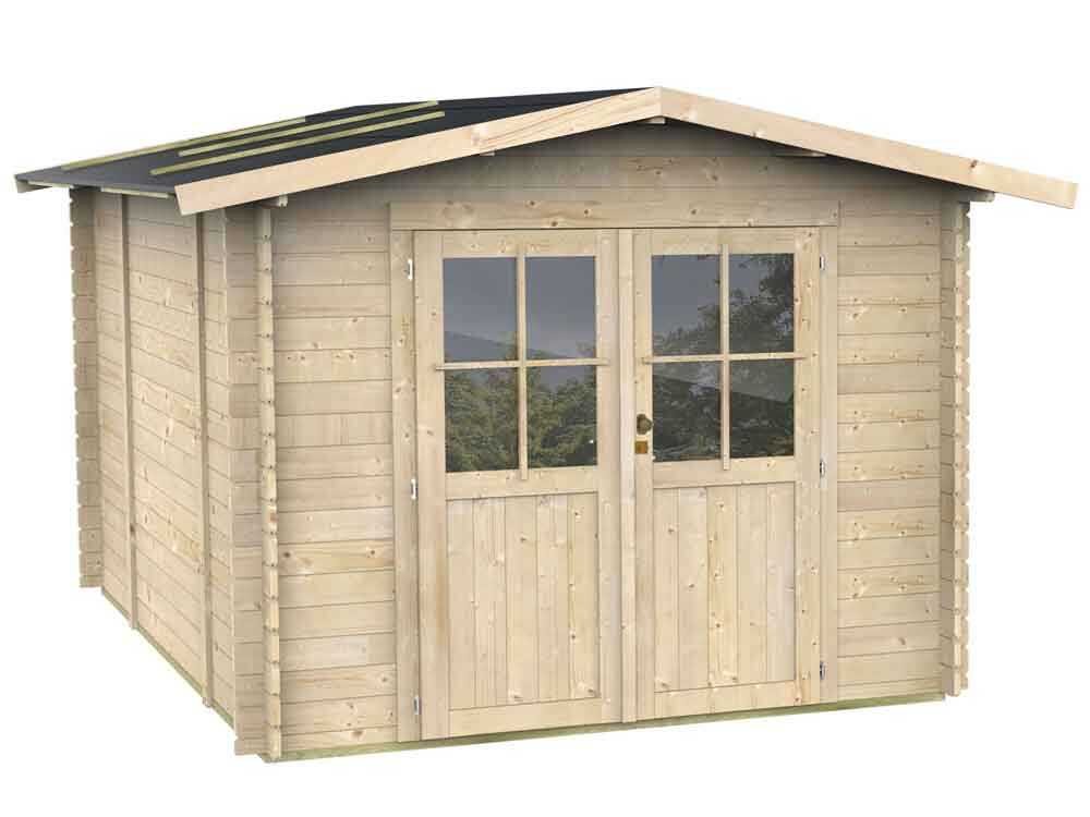 alce opera 250x250 abri de jardin à bois avec fenêtres et porte à double battant 250x250x207 cm