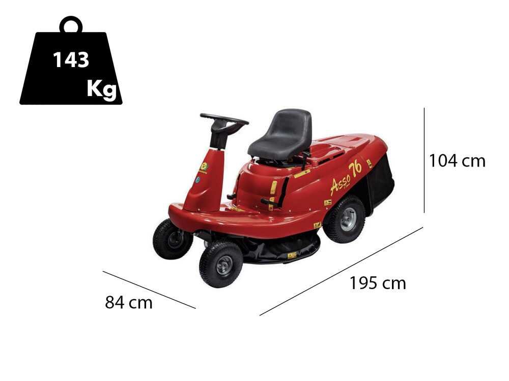 eurosystems asso 76 mini rider tondeuse rider autoportée boîte de vitesse manuelle largeur de coupe 76 cm