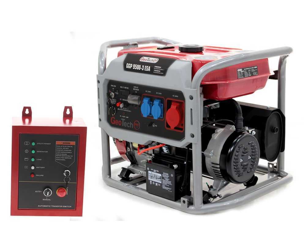 geotech pro ggp 9500 3 esa groupe électrogène sur chariot avec avr dém. électrique 7.8 kw continue 7.5 kw + ats