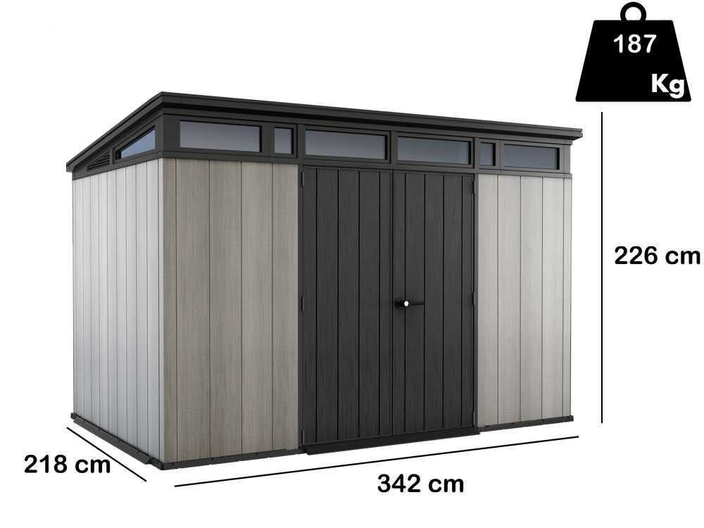 keter artisan gris abri de jardin avec porte à double pans 342x218x226 cm