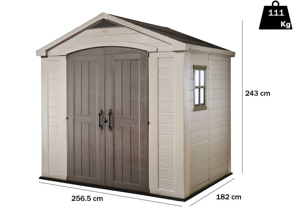keter factor beige abri de jardin avec fenêtre latérale 256.5x182x243 cm