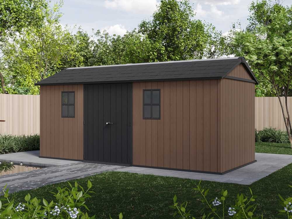 keter newton plus 7517/1775 abri de jardin avec porte à double battant et fenêtres 230 x 539 x 246 cm