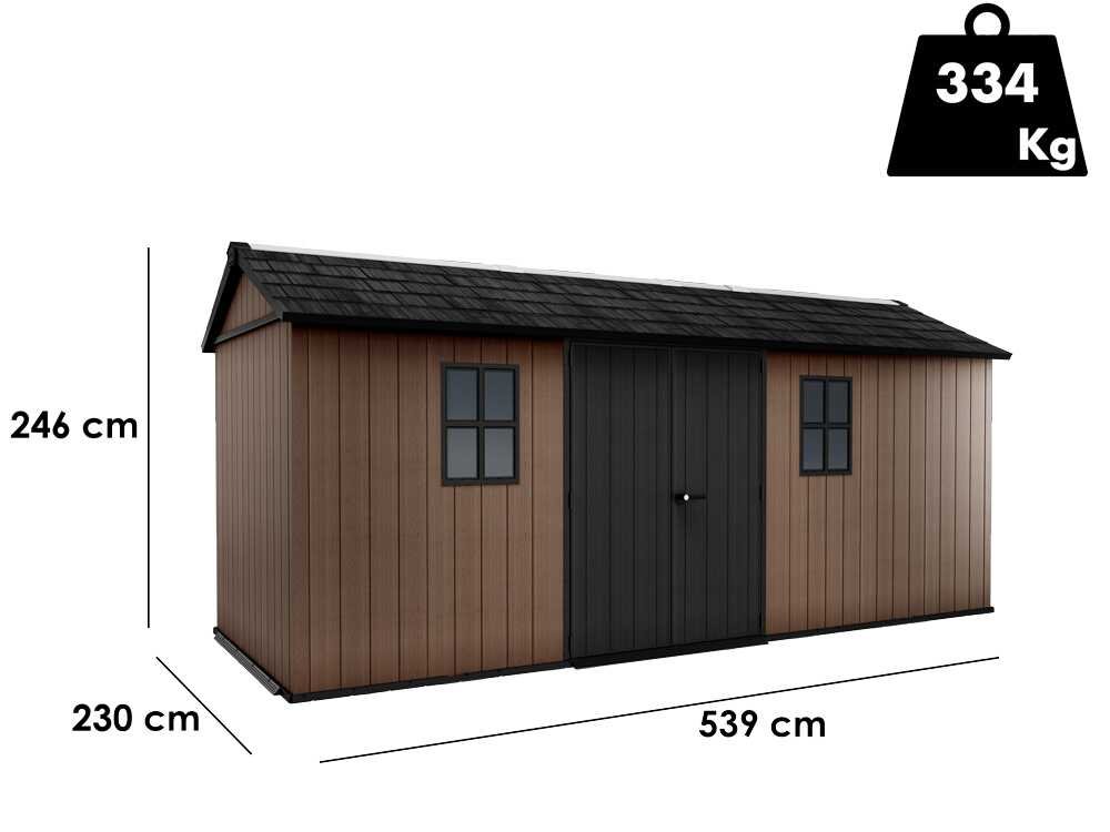 keter newton plus 7517/1775 abri de jardin avec porte à double battant et fenêtres 230 x 539 x 246 cm