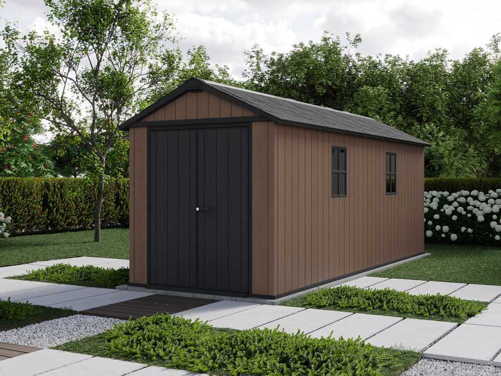 keter newton plus 7517/1775 abri de jardin avec porte à double battant et fenêtres 230 x 539 x 246 cm