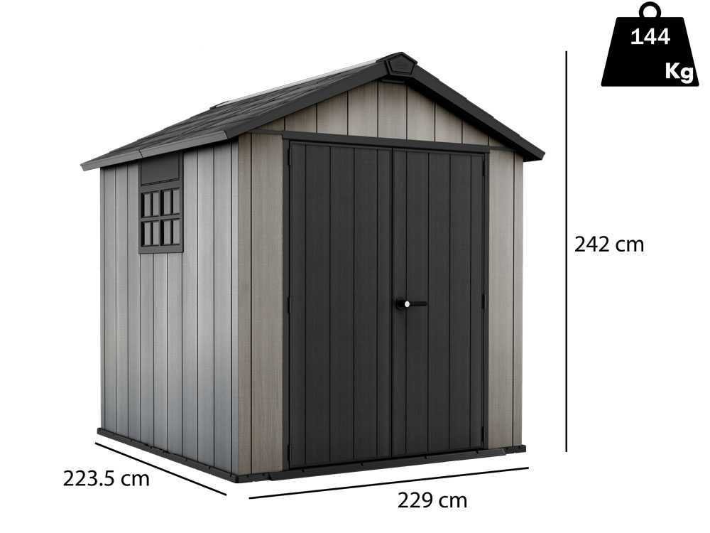 keter oakland 757 abri de jardin avec porte à double battant et fenêtre 229x223.5x242 cm