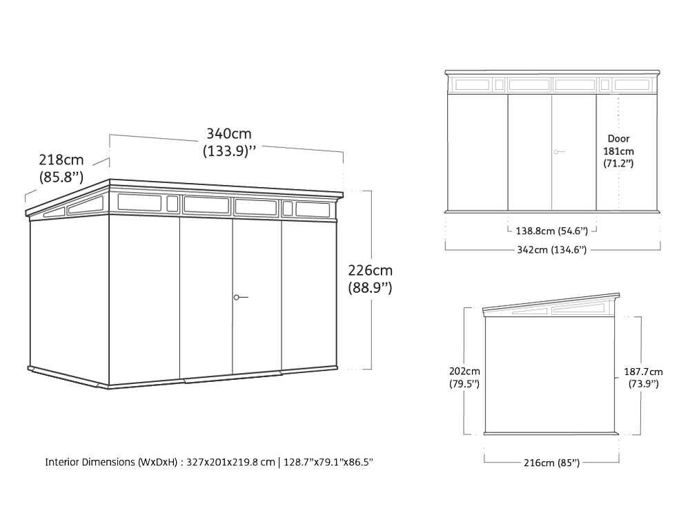 keter signature venetian 11x7 abri de jardin avec porte à double battant 340x218x226 cm