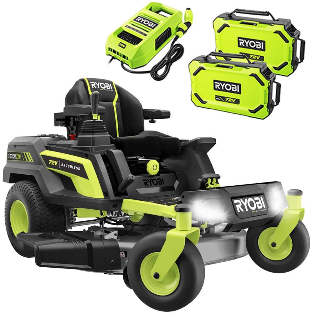 ryobi ztrx107 tracteur tondeuse sur batterie rayon de braquage zéro 72v/20ah coupe de 107cm 2en1 ryobi ztrx107 tracteur tondeuse sur batterie rayon de braquage zéro 72v/20ah coupe de 107cm 2en1