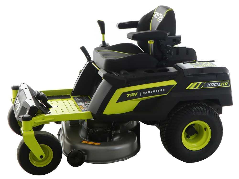 ryobi ztrx107 tracteur tondeuse sur batterie rayon de braquage zéro 72v/20ah coupe de 107cm 2en1 ryobi ztrx107 tracteur tondeuse sur batterie rayon de braquage zéro 72v/20ah coupe de 107cm 2en1