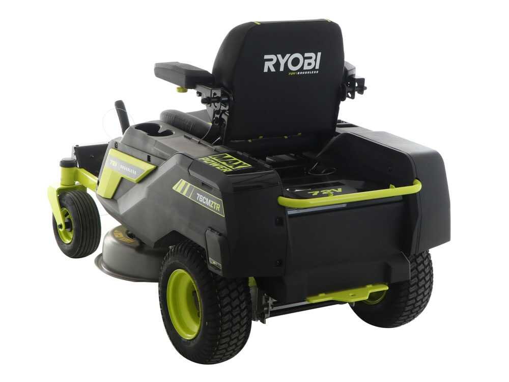 ryobi ztrx76 tondeuse autoportée à batterie et rayon de braquage zéro 72v/20 ah coupe de 76 cm 2en1 - Machines territoires ryobi ztrx76 tondeuse autoportée à batterie et rayon de braquage zéro 72v/20 ah coupe de 76 cm 2en1