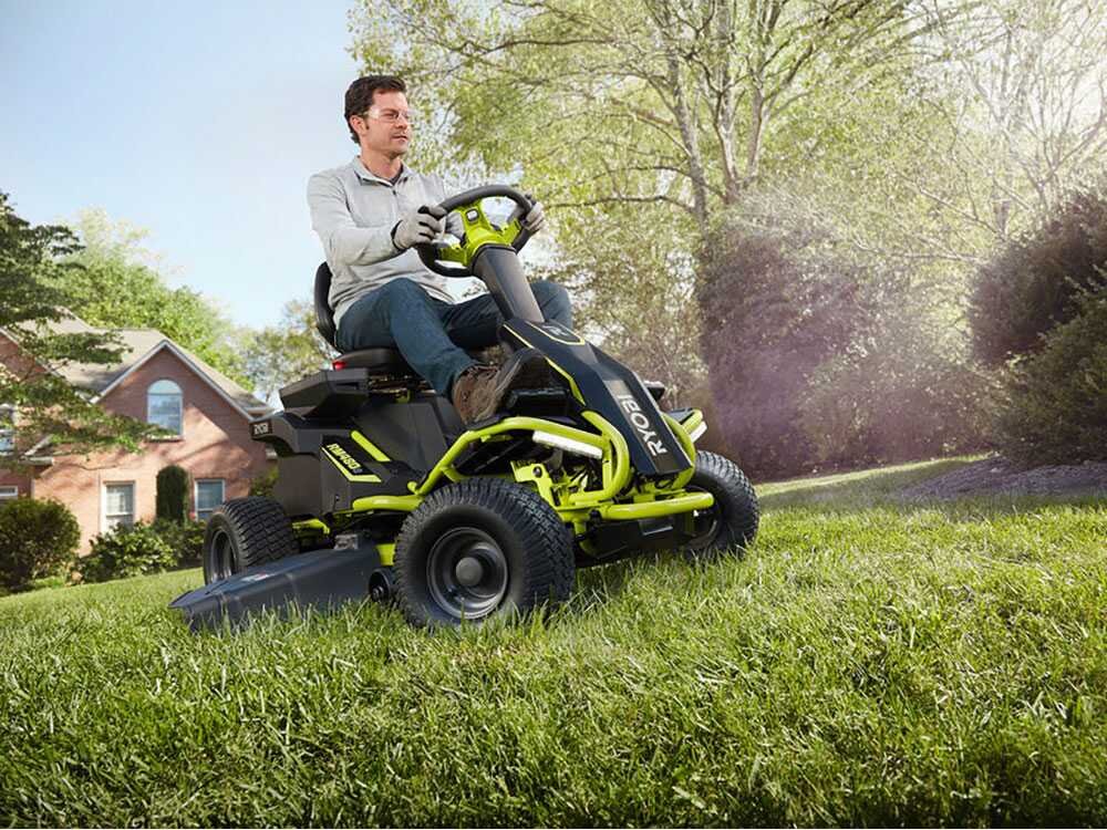 tracteur tondeuse à batterie ryobi rm480e coupe mulching Éjection latérale 4 x 12v au plomb liquide