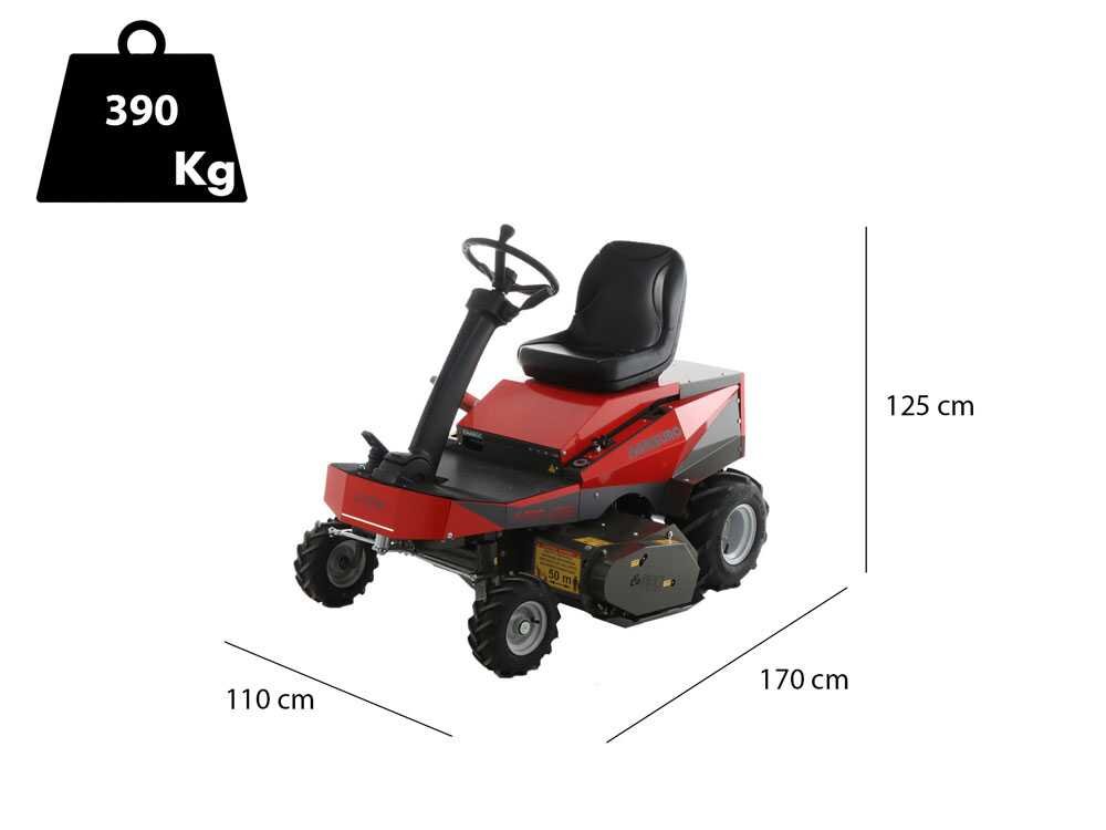 tracteur tondeuse électrique carino moteur à batterie 48v/200 ah largeur de coupe 110 cm