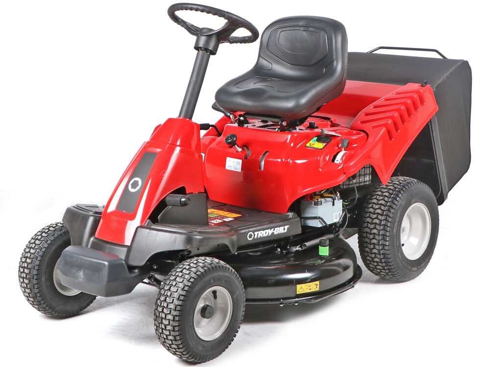 troy bilt tb 76t r tondeuse autoportée avec bac de ramassage moteur de 382 cc démarrage électrique